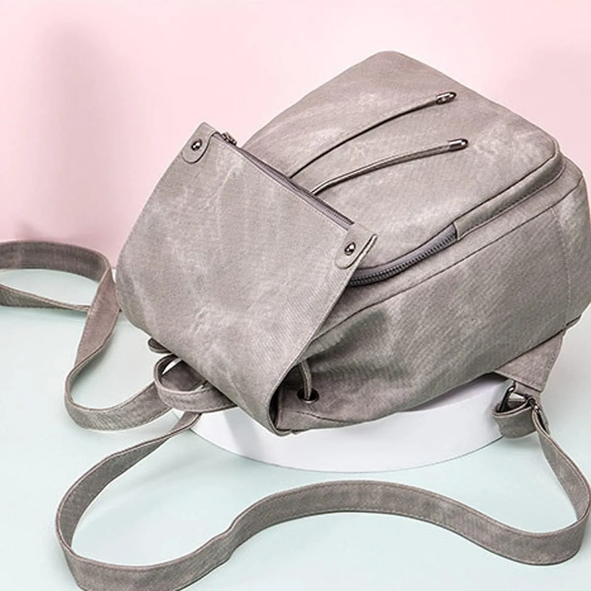 Backpacks and Purses for Women Waterproof Anti-theft Lightweight PU Leather Nylon Shoulder Bag Travel Rucksack, Grey, One Size