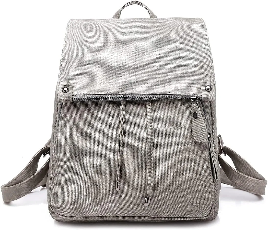 Backpacks and Purses for Women Waterproof Anti-theft Lightweight PU Leather Nylon Shoulder Bag Travel Rucksack, Grey, One Size