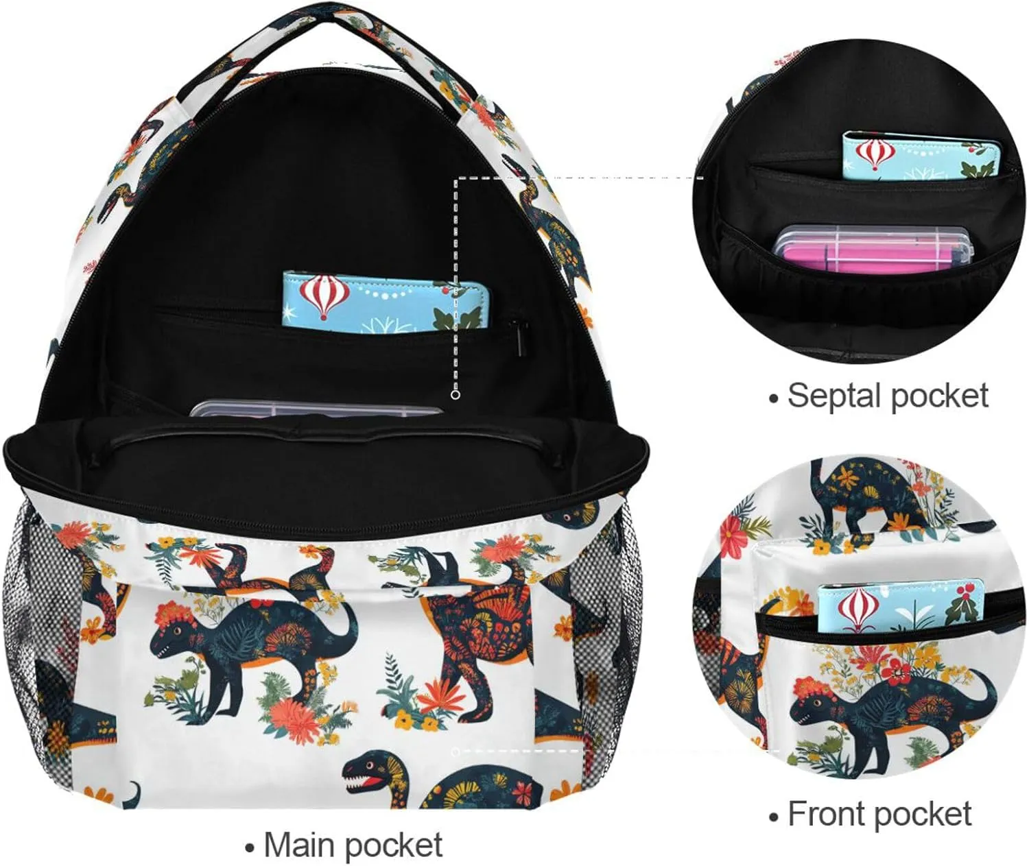 Backpacks for Men and Women Waterproof Business Work Bag with Chest Strap for Travel Trip Funny Dinosaurs