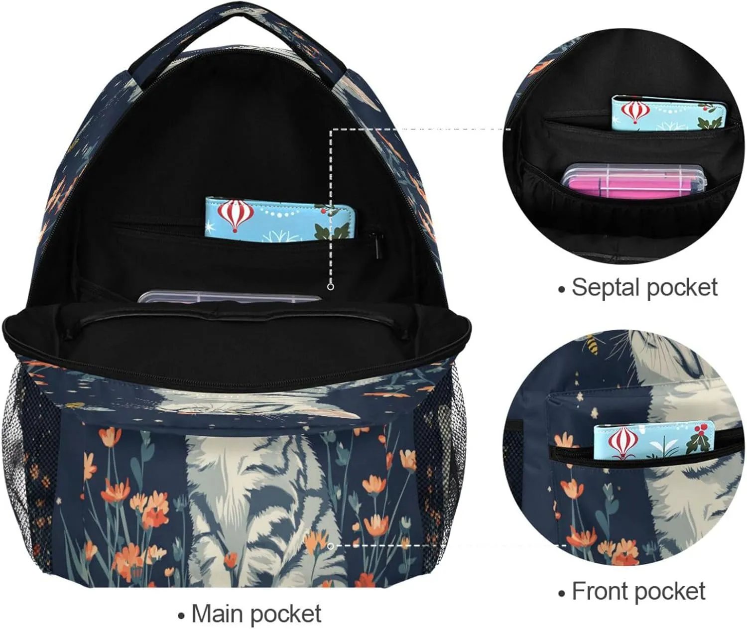 Backpacks for Teenager Fashion Backpack with Chest Strap for Travel Trip Aesthetic Shorthair Cats