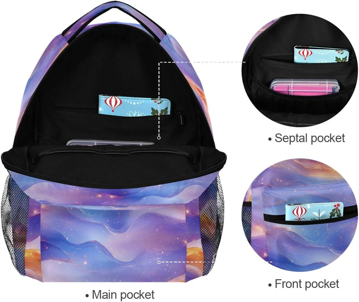 Backpacks for Teenager Fashion School Bag with Chest Strap for College Work Peach Blue Purple