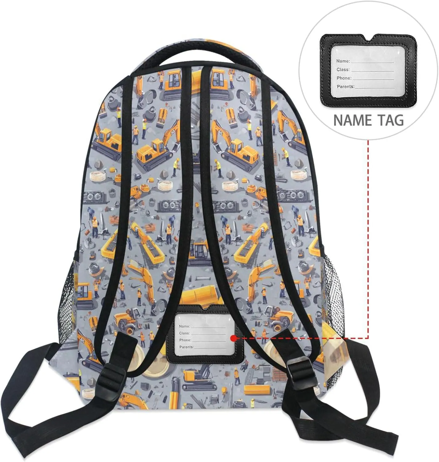 Backpacks for Teenager Waterproof College School Computer Bag with Chest Strap for College Work Construction Scene Concrete Mixer Truck Bulldozer