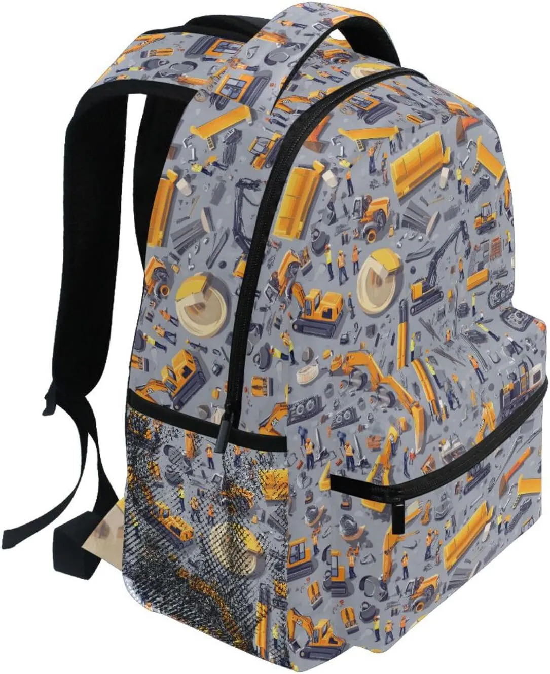 Backpacks for Teenager Waterproof College School Computer Bag with Chest Strap for College Work Construction Scene Concrete Mixer Truck Bulldozer