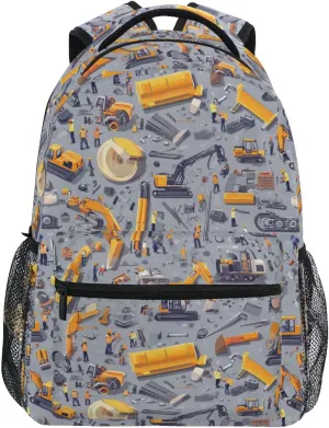 Backpacks for Teenager Waterproof College School Computer Bag with Chest Strap for College Work Construction Scene Concrete Mixer Truck Bulldozer