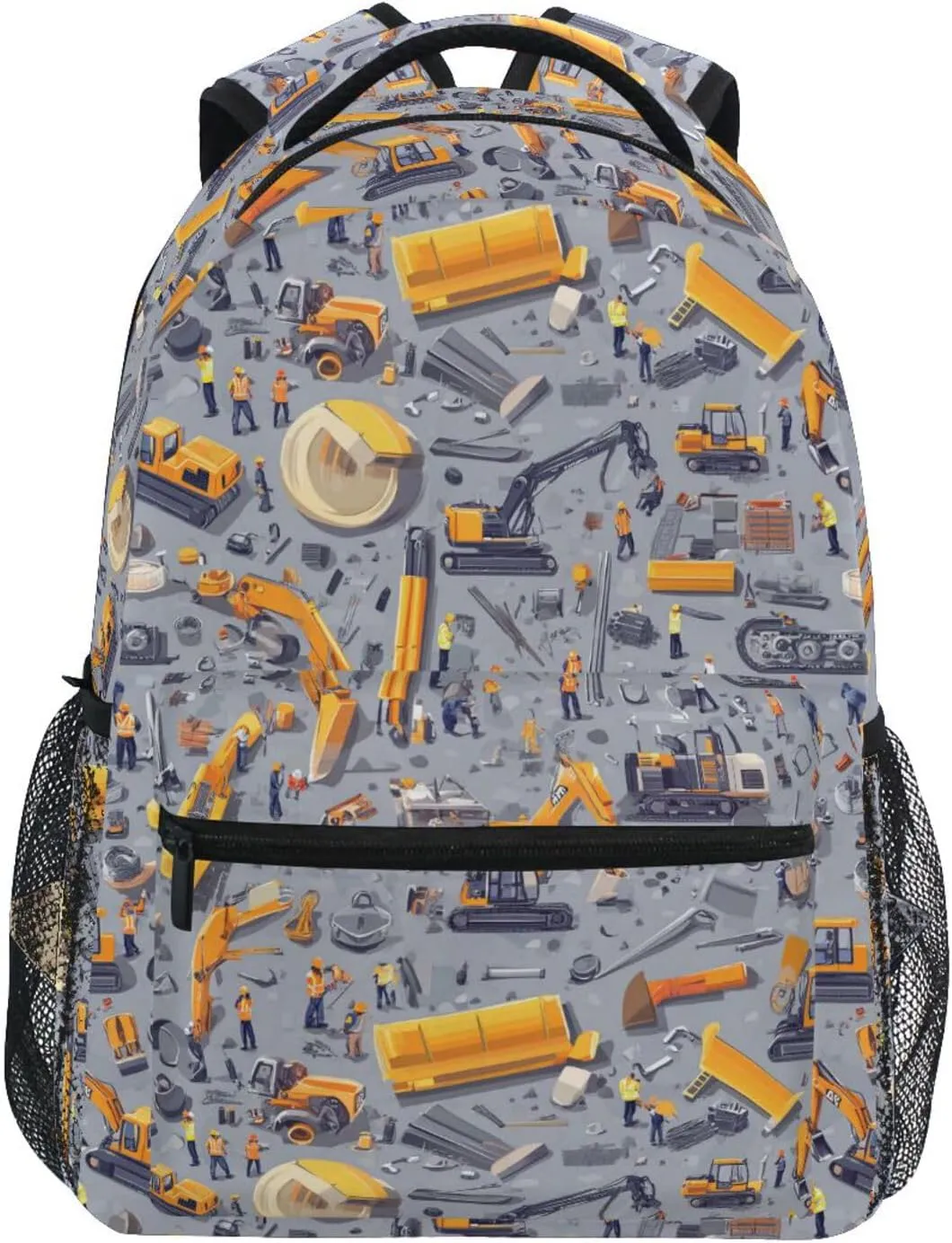 Backpacks for Teenager Waterproof College School Computer Bag with Chest Strap for College Work Construction Scene Concrete Mixer Truck Bulldozer