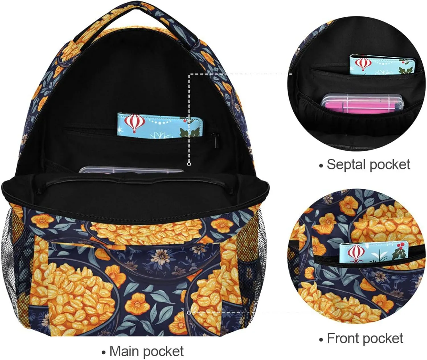 Backpacks for Teens Boys Girls Fashion School Bag with Chest Strap for College Work Instant Oatmeal Mexicana Style