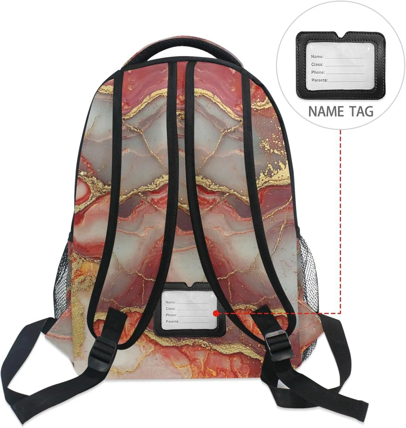 Backpacks for Teens Boys Girls Waterproof Stylish Travel Bags with Chest Strap for College Work Marble Red Neutral