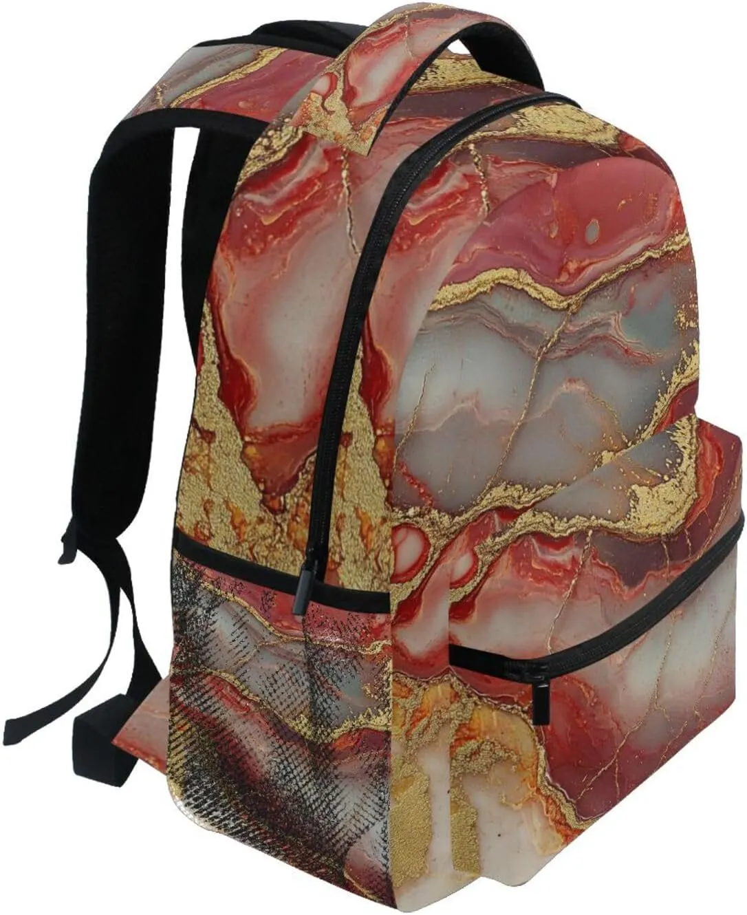 Backpacks for Teens Boys Girls Waterproof Stylish Travel Bags with Chest Strap for College Work Marble Red Neutral
