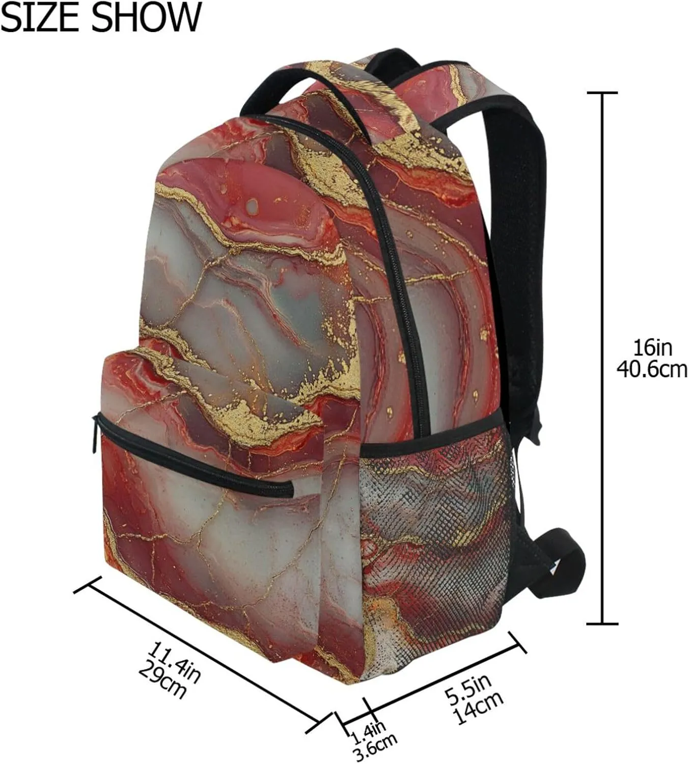 Backpacks for Teens Boys Girls Waterproof Stylish Travel Bags with Chest Strap for College Work Marble Red Neutral