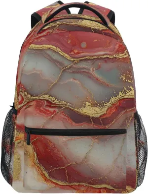 Backpacks for Teens Boys Girls Waterproof Stylish Travel Bags with Chest Strap for College Work Marble Red Neutral