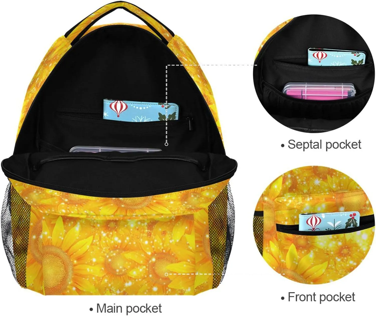 Backpacks for Unisex Adult Fashion Outdoor Backpack with Chest Strap for Business Work College Travel Trip Parents' Day Beautiful Sunflower