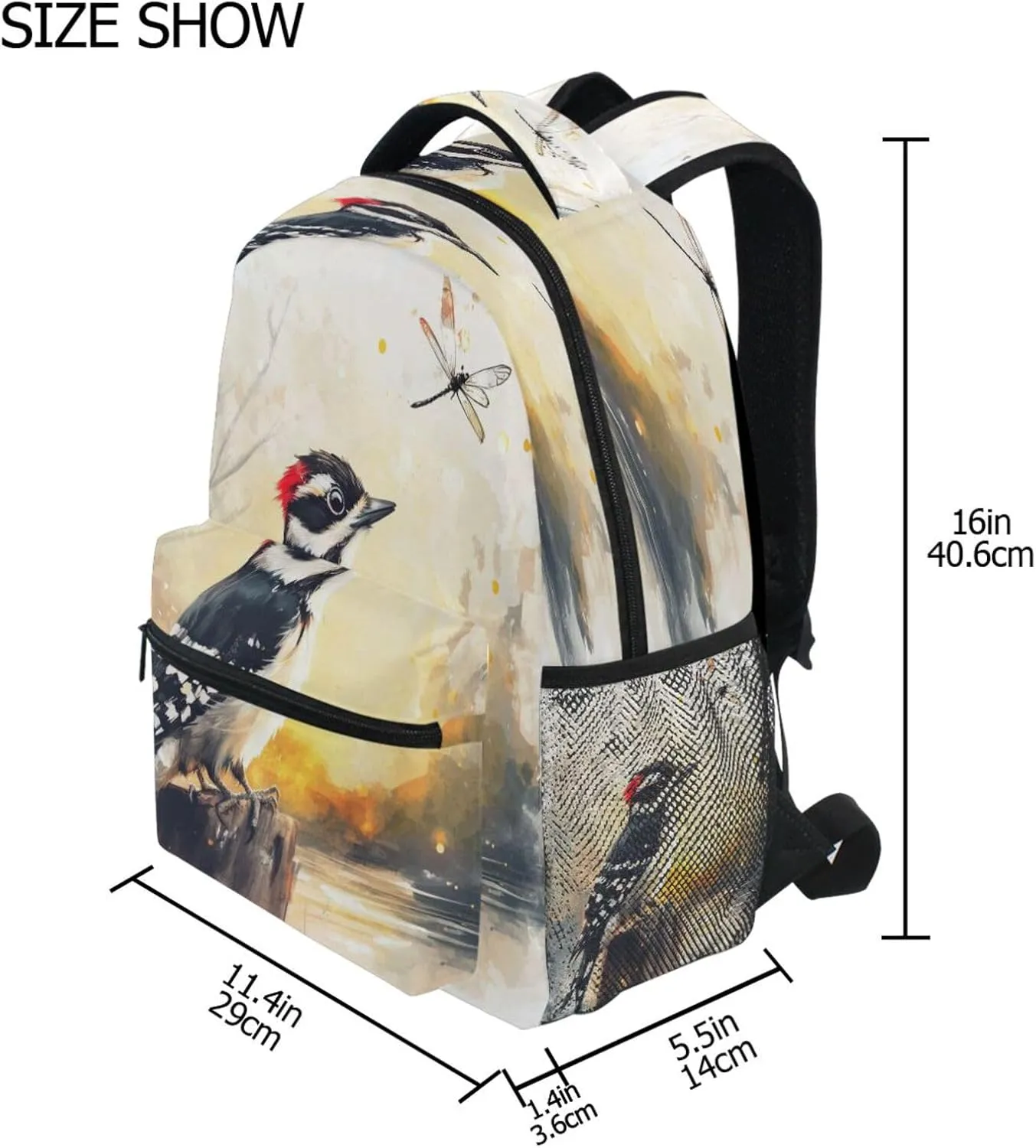Backpacks for Women Men Fashion Business Work Bag with Chest Strap Gift Men & Women Cartoon Downy Woodpecker Birds A River
