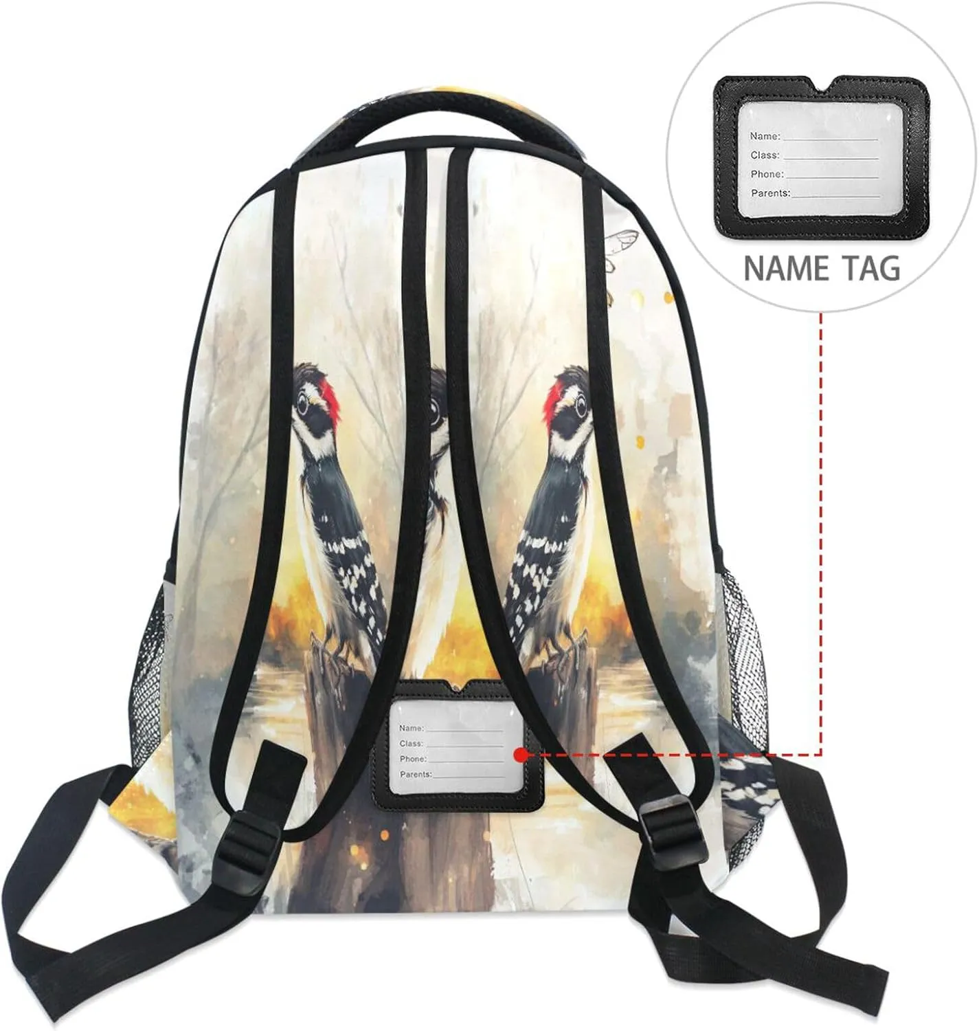 Backpacks for Women Men Fashion Business Work Bag with Chest Strap Gift Men & Women Cartoon Downy Woodpecker Birds A River