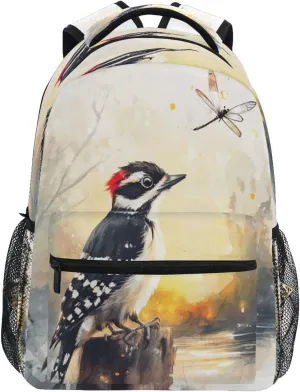 Backpacks for Women Men Fashion Business Work Bag with Chest Strap Gift Men & Women Cartoon Downy Woodpecker Birds A River