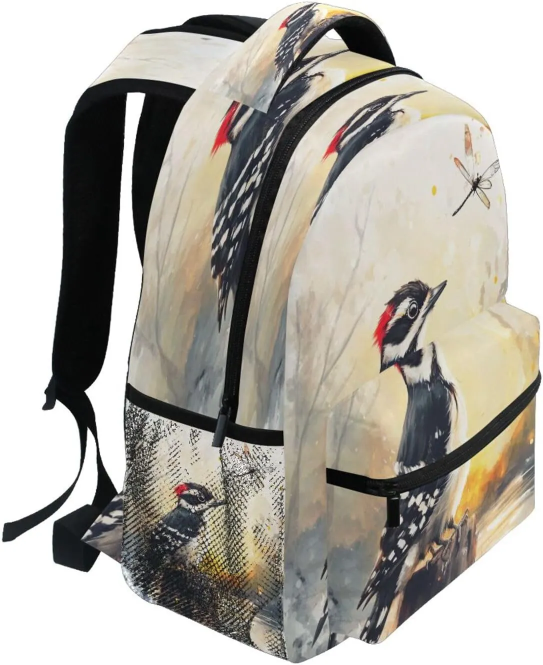 Backpacks for Women Men Fashion Business Work Bag with Chest Strap Gift Men & Women Cartoon Downy Woodpecker Birds A River