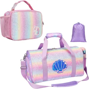 Bagseri Lunch Bag for Girls and Kids Duffle Bag Bundle, Insulated Kids Lunch Bag With Water Bottle Holder, Girls Dance Bag Ballet Bag with Shoes Compartment
