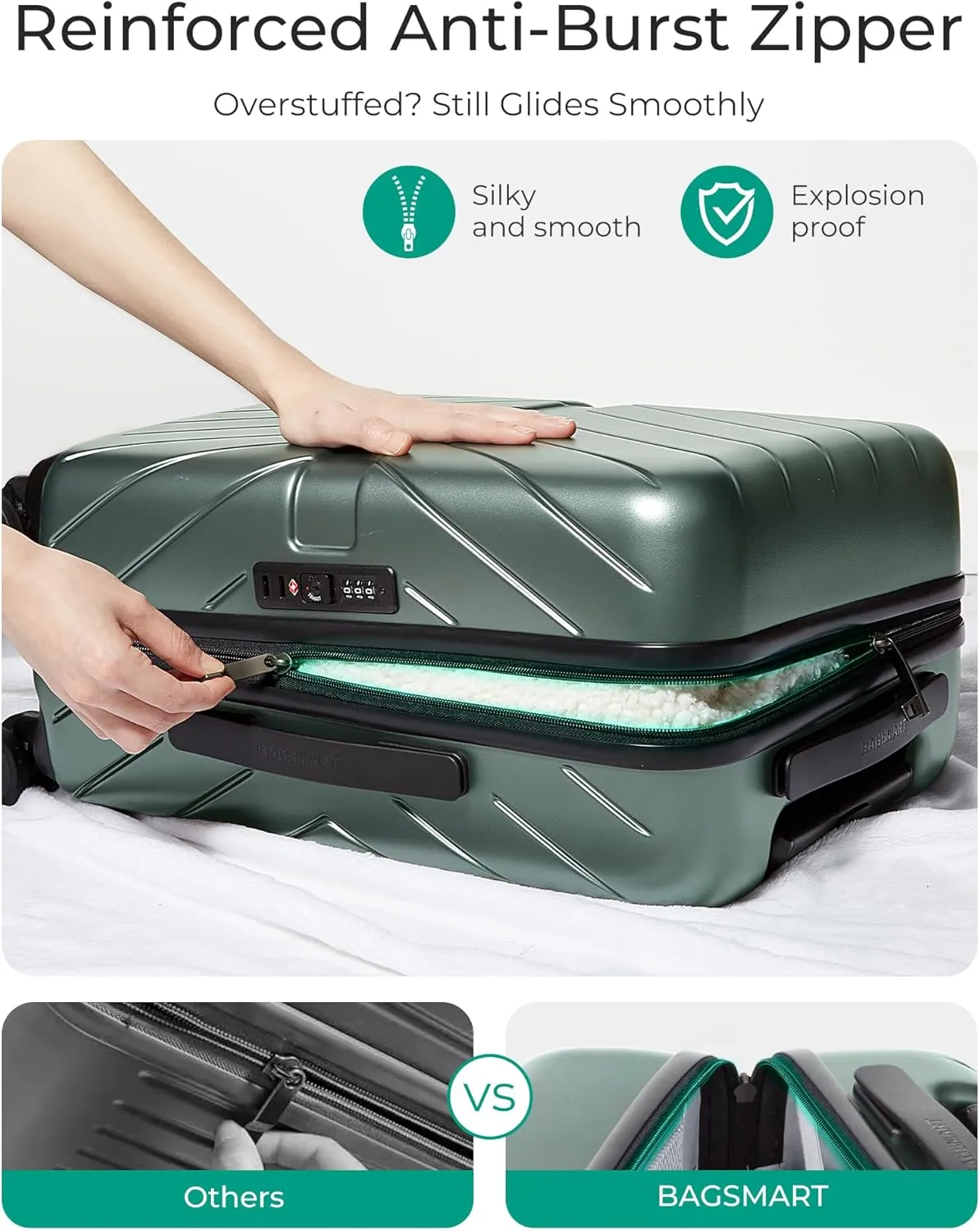 BAGSMART Carry On Luggage 22x14x9 Airline Approved With TSA Lock, 1OO% Polycarbonate Hardside Luggage with Spinner Wheels,Durable Hard Shell Carry On Suitcase 20 inch Olive-green
