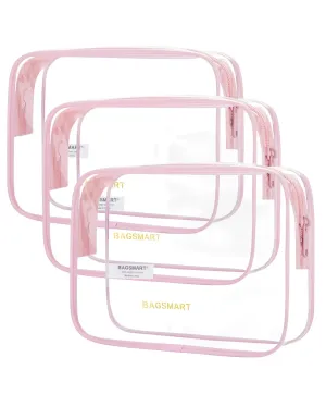 BAGSMART Clear Toiletry Bag, 3 Pack TSA Approved Travel Carry on Accessories Bag Quart