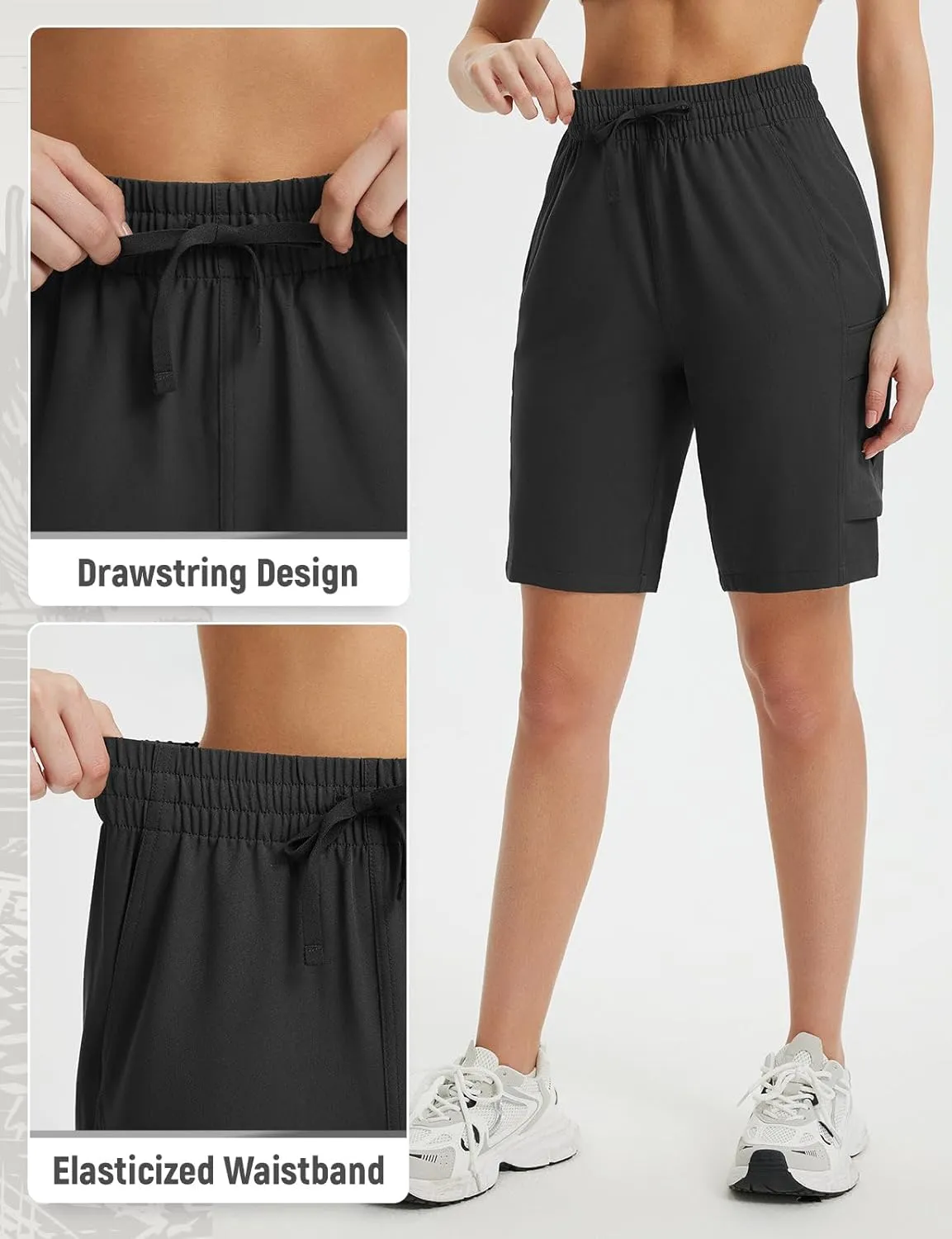 baleaf Women's 9" Cargo Shorts Hiking Water Resistant Pockets Bermuda Lightweight UPF50  Camping Travel Outdoor