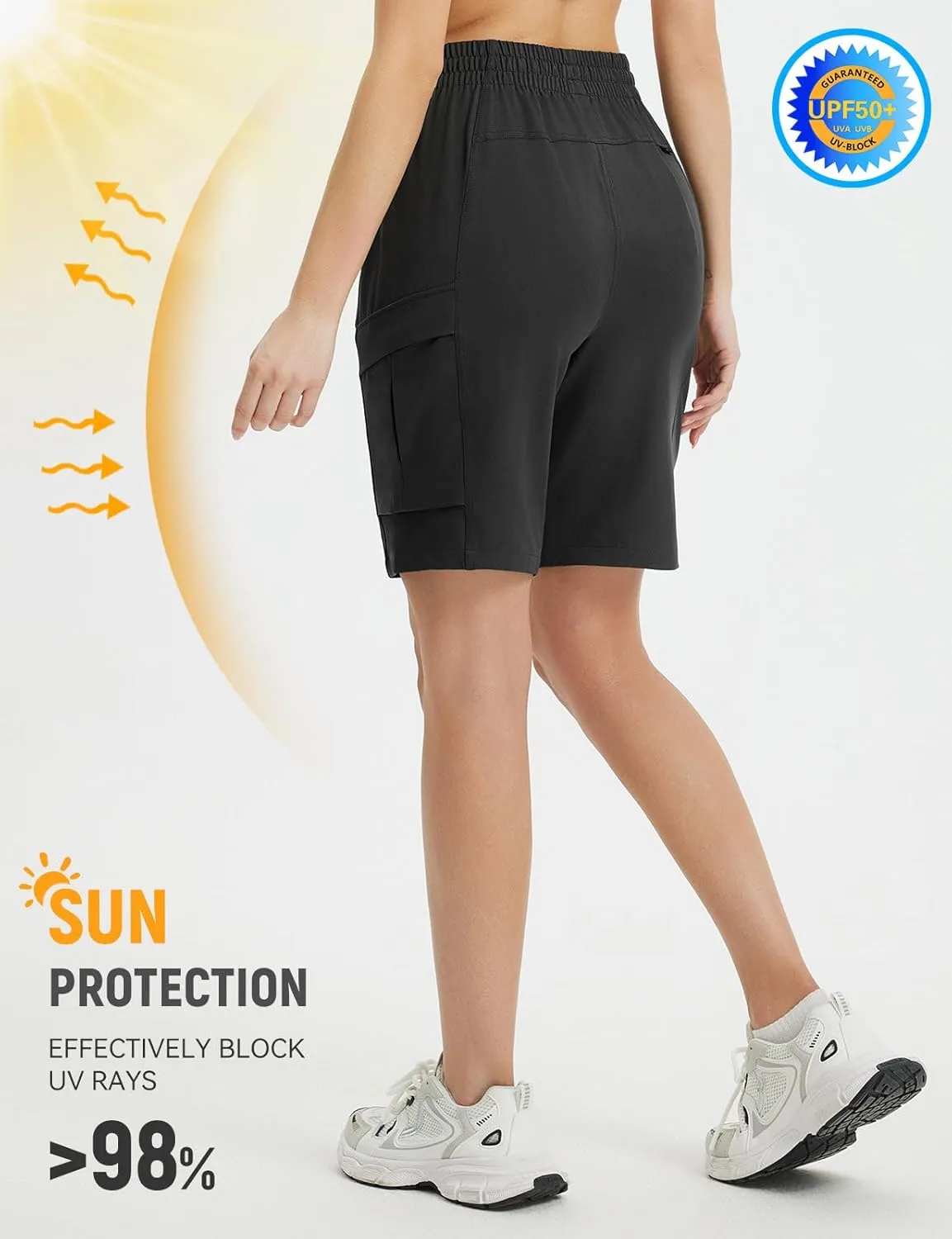 baleaf Women's 9" Cargo Shorts Hiking Water Resistant Pockets Bermuda Lightweight UPF50  Camping Travel Outdoor