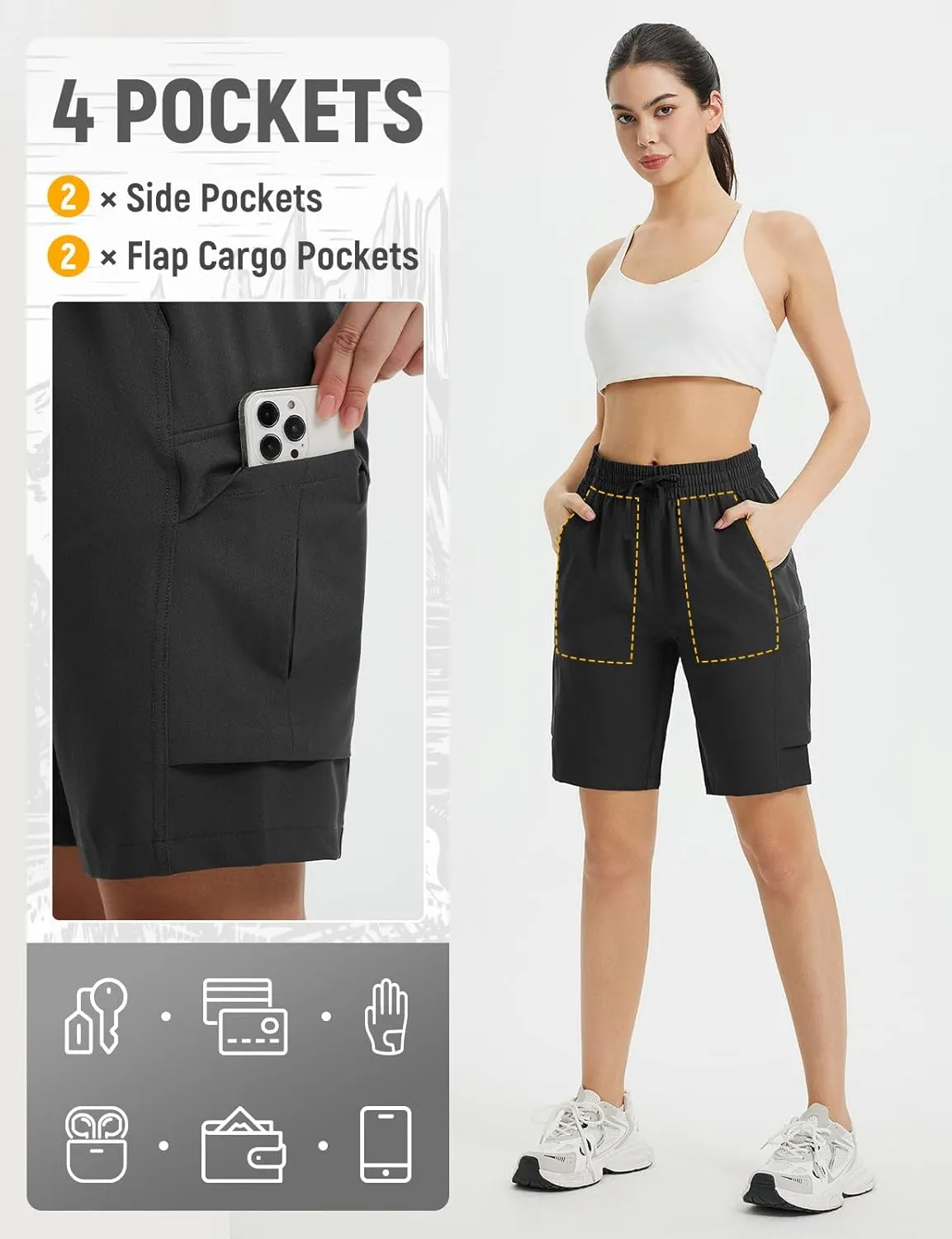 baleaf Women's 9" Cargo Shorts Hiking Water Resistant Pockets Bermuda Lightweight UPF50  Camping Travel Outdoor