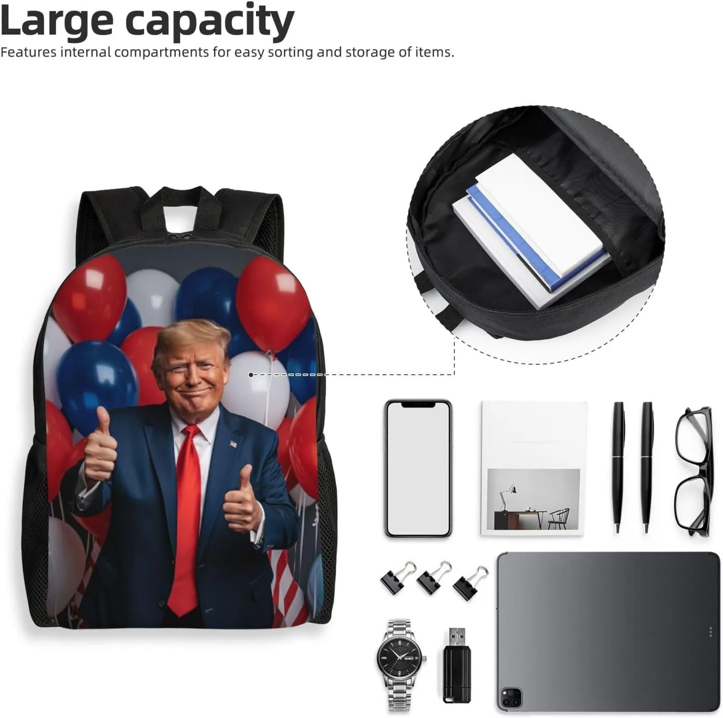 Balloon Trump Backpack Waterproof Anti Theft Durable Light Laptop Bag Backpacks For Women Men Travel Gym Backpack