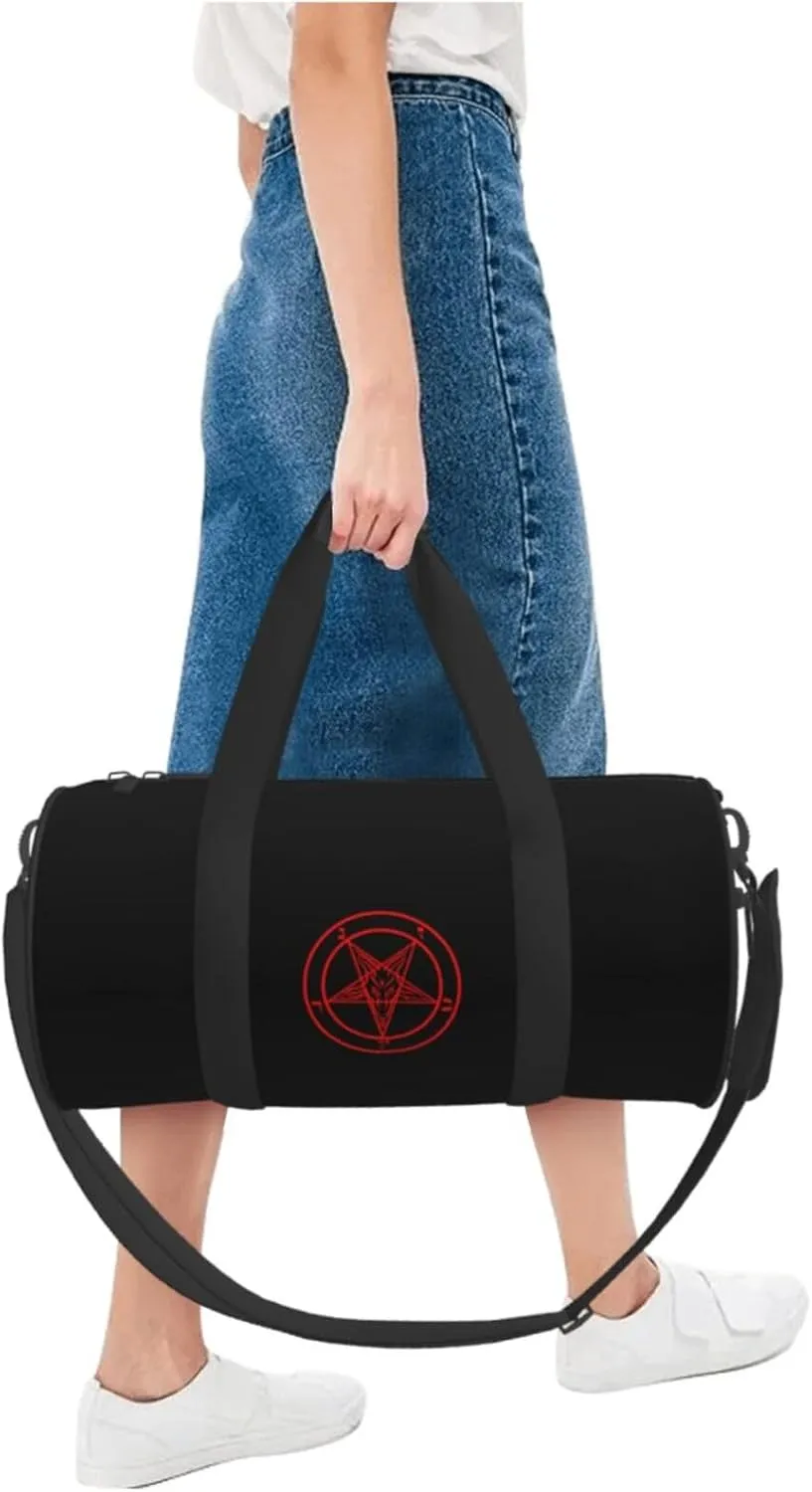 Baphomet Satan Symbol Travel Luggage Duffel Bag Sports Rolling Foldable Duffel Bag, Black