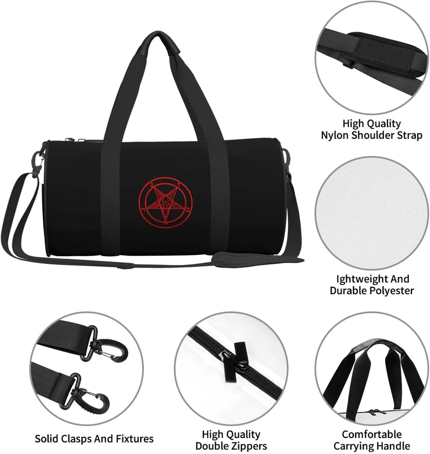 Baphomet Satan Symbol Travel Luggage Duffel Bag Sports Rolling Foldable Duffel Bag, Black