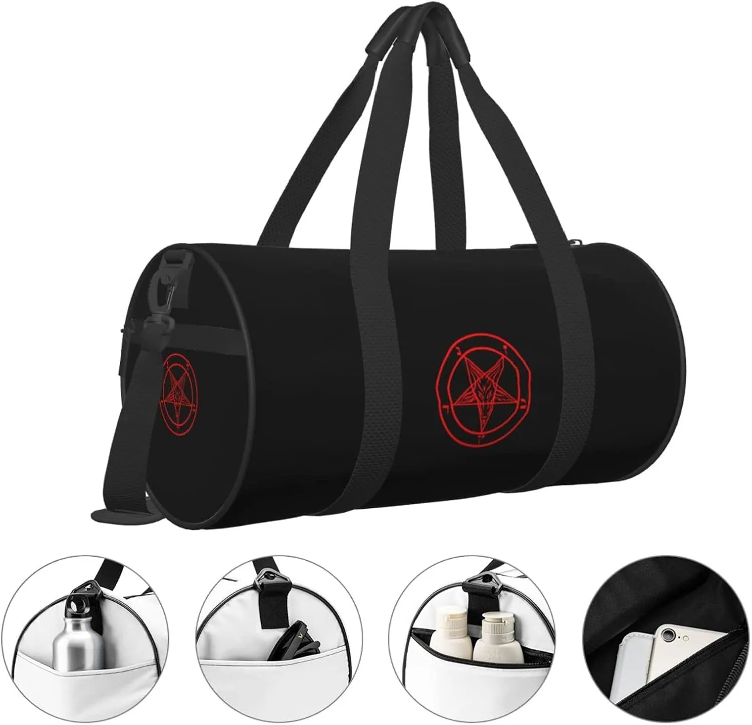 Baphomet Satan Symbol Travel Luggage Duffel Bag Sports Rolling Foldable Duffel Bag, Black