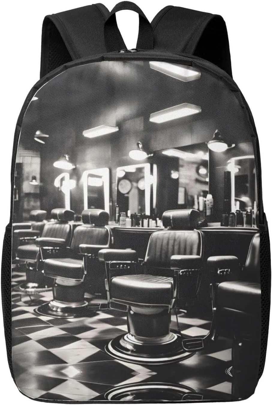 Barber Shop Monochrome Style Print Simple Backpack Lightweight Bag Travel Rucksack Casual Daypack Laptop Backpacks
