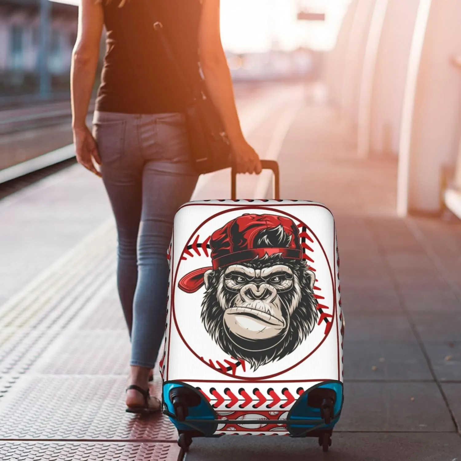 Baseball Gorilla Luggage Covers Travel Suitcase Cover Protector Fit 18-32 Inch Luggage