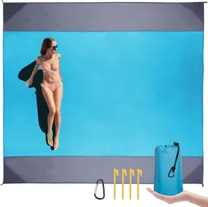 Beach Blanket Waterproof Sandproof: Beach Mat Sand Free Waterproof Large Sand Picnic Blanket with 4 Stakes & 4 Corner Pocket Blanket Beach Essentials for Travel Camping, 118″×110″ Blue XL