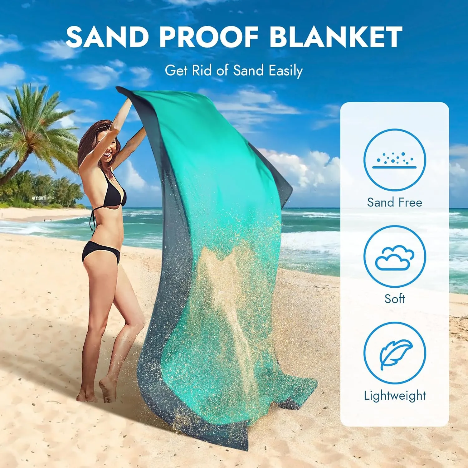 Beach Blanket Waterproof Sandproof: Beach Mat Sand Free Waterproof Large Sand Picnic Blanket with 4 Stakes & 4 Corner Pocket Blanket Beach Essentials for Travel Camping, 118″×110″ Blue XL