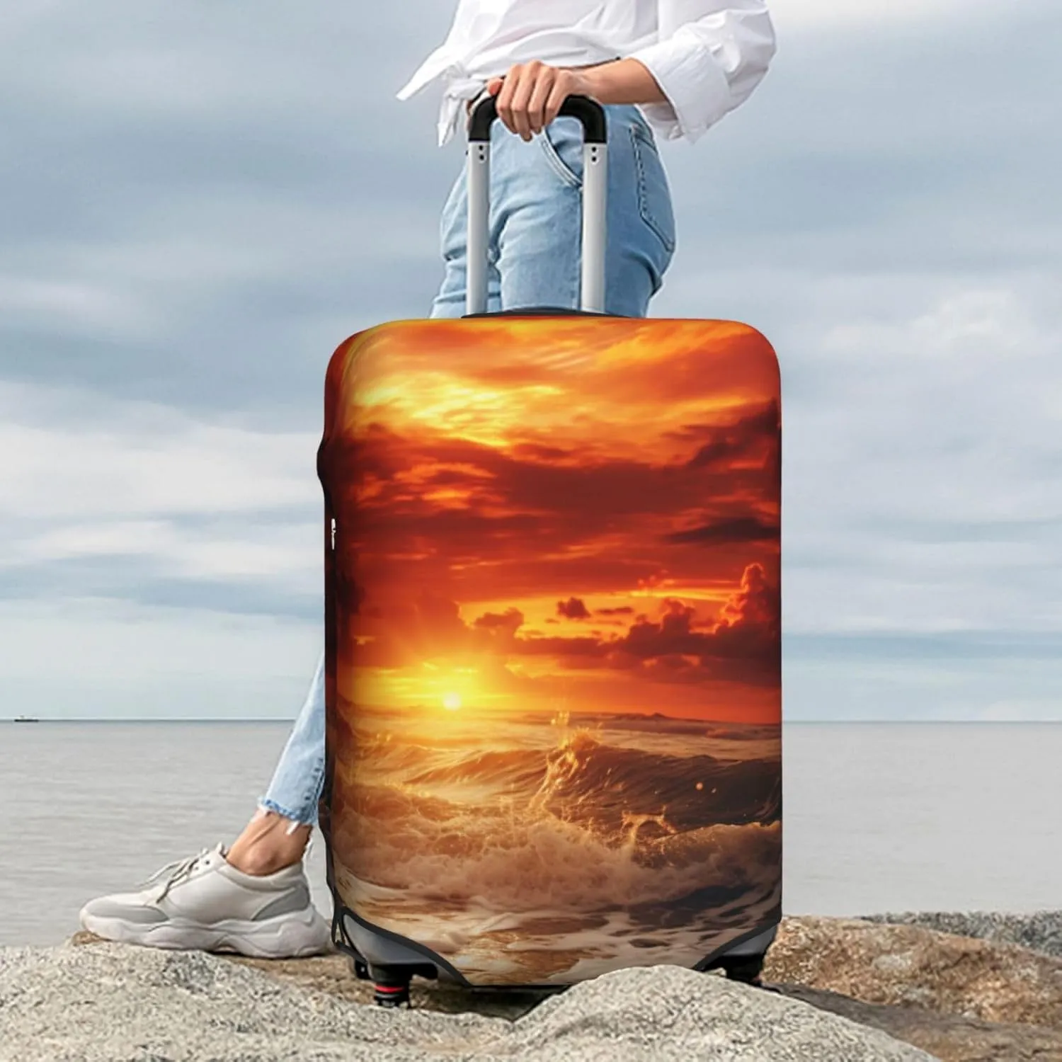 Beach Sunset Travel Luggage Suitcase COVER, Washable Suitcase COVERS Elastic, M - Fits 22-24 inch luggage (No Suitcase)