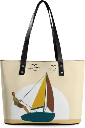 Beach Tote Bags Travel Totes Bag Shopping Zippered Tote for Women Large Capacity Handbag and Purses for Office, Travel,Yellow sailboat and sailor