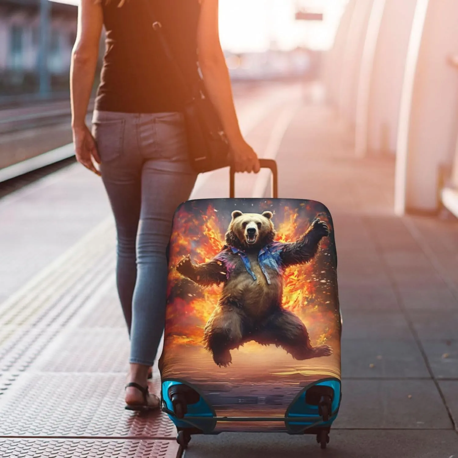 Bear Dancing Suitcase Covers, Luggage Protectors Fits Four Sizes Suitcase For Travel