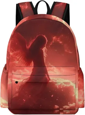 Beautiful Angel Woman with Red Wings Backpack Travel Laptop Backpack Business Bag Casual Shoulder Bag for Women Men
