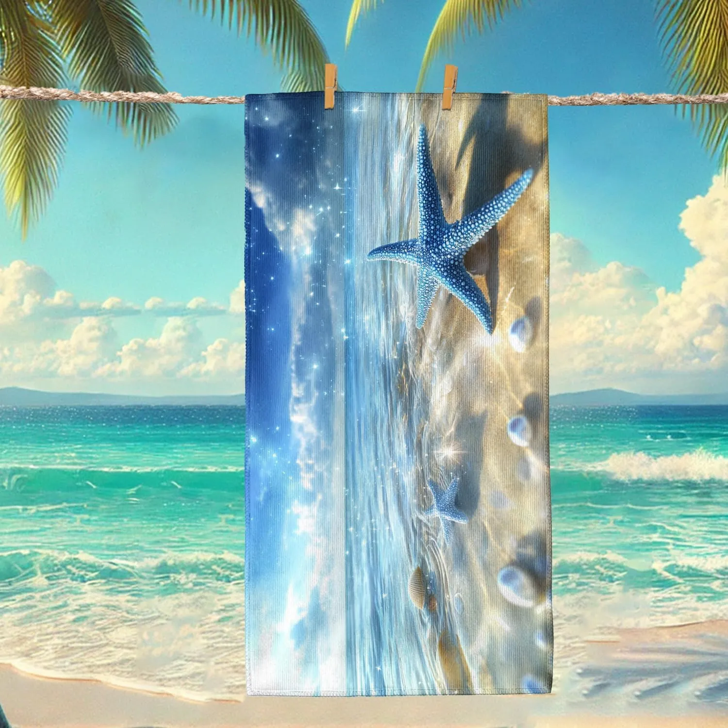 Beautiful Seascape Microfiber Beach Towel Extra Large Blue Ocean Design Quick Dry Absorbent Soft Sand Free Lightweight Beach Blanket Travel Picnic Essentials 62x31 Inch
