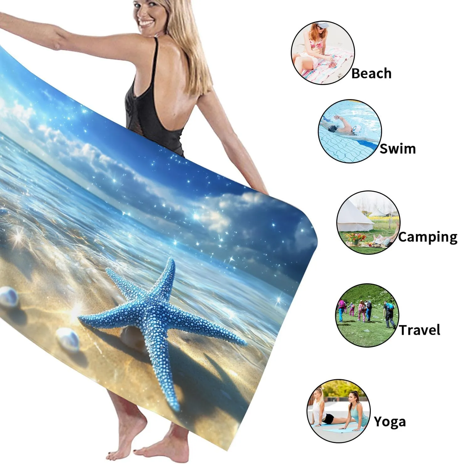 Beautiful Seascape Microfiber Beach Towel Extra Large Blue Ocean Design Quick Dry Absorbent Soft Sand Free Lightweight Beach Blanket Travel Picnic Essentials 62x31 Inch