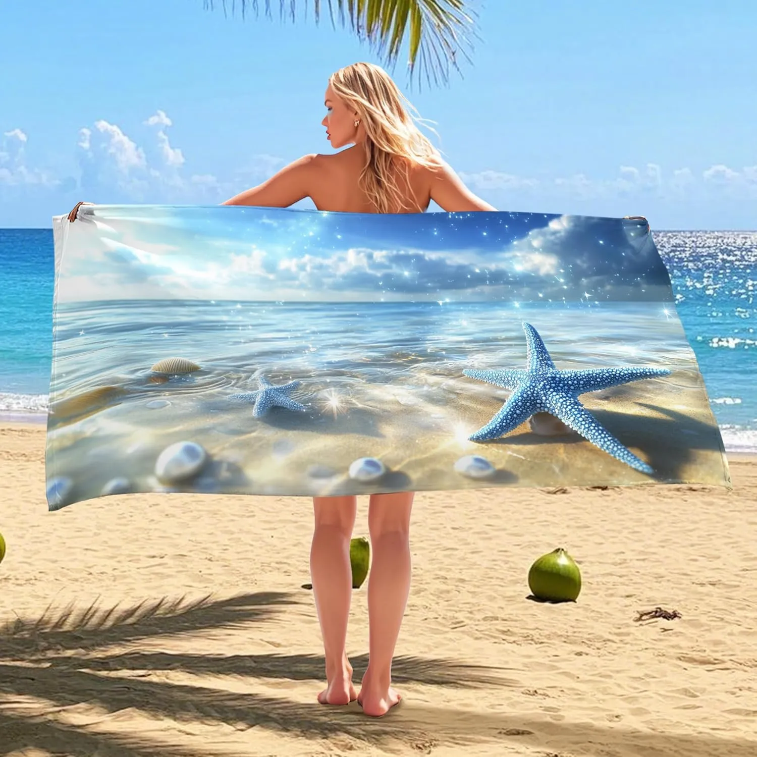 Beautiful Seascape Microfiber Beach Towel Extra Large Blue Ocean Design Quick Dry Absorbent Soft Sand Free Lightweight Beach Blanket Travel Picnic Essentials 62x31 Inch