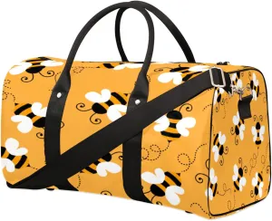 Bee Travel Duffel Bag, Cute Animal Yellow Sports Tote Gym Bag, Foldable Weekender Overnight Bag, Luggage Handle Bag for Women Men