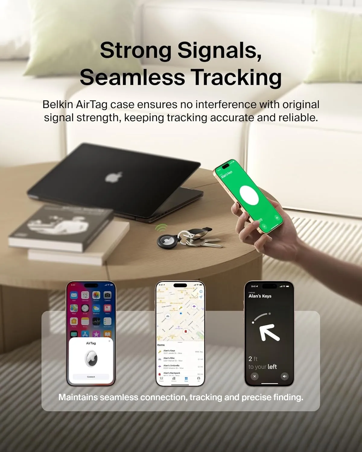 Belkin Apple AirTag Secure Holder with Key Ring - Durable Scratch Resistant Case With Open Face & Raised Edges - Protective AirTag Keychain Accessory For Keys, Pets, Luggage, Backpacks -2 Count Black
