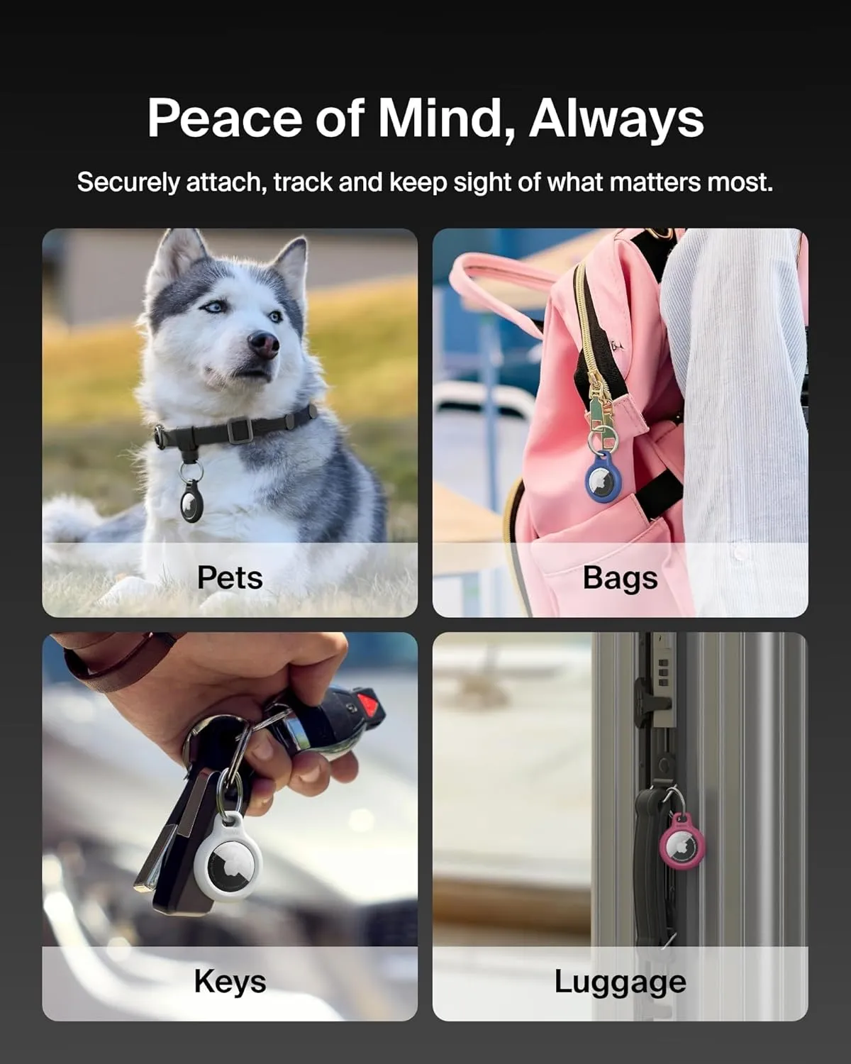 Belkin Apple AirTag Secure Holder with Key Ring - Durable Scratch Resistant Case With Open Face & Raised Edges - Protective AirTag Keychain Accessory For Keys, Pets, Luggage, Backpacks -2 Count Black