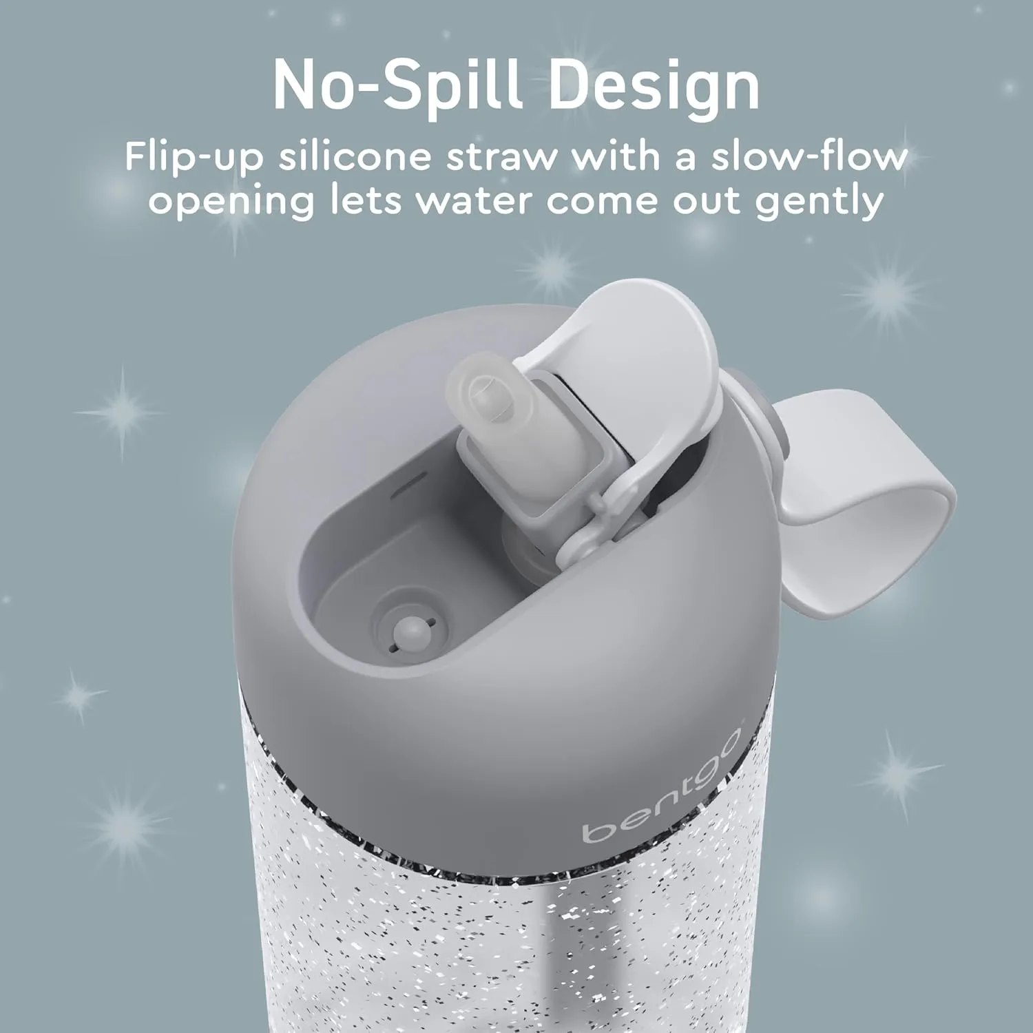 Bentgo Kids Water Bottle - Leak-Proof, Durable Tritan, BPA-Free 15 oz. Cup for Kids/Toddlers Ages 3 , Safe Sip Spout, Carrying Handle, & Dishwasher Safe for School (Glitter Edition - Silver)