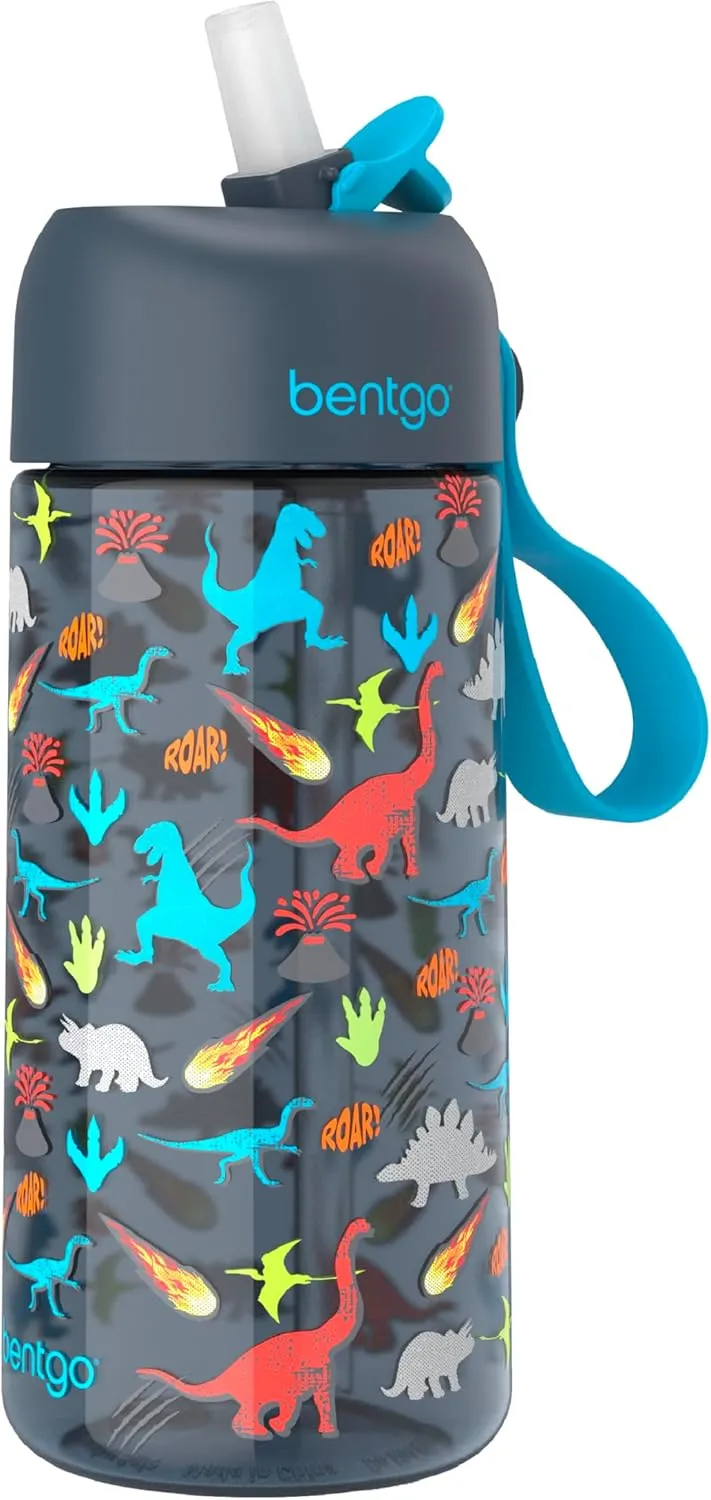 Bentgo Kids Water Bottle - Leak-Proof, Durable Tritan, BPA-Free 15 oz. Cup for Kids/Toddlers Ages 3 , Safe Sip Spout, Carrying Handle, & Dishwasher Safe for School, Sports, Daycare & Camp (Dinosaur)