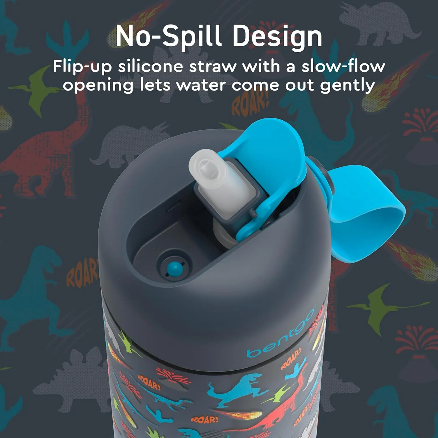Bentgo Kids Water Bottle - Leak-Proof, Durable Tritan, BPA-Free 15 oz. Cup for Kids/Toddlers Ages 3 , Safe Sip Spout, Carrying Handle, & Dishwasher Safe for School, Sports, Daycare & Camp (Dinosaur)