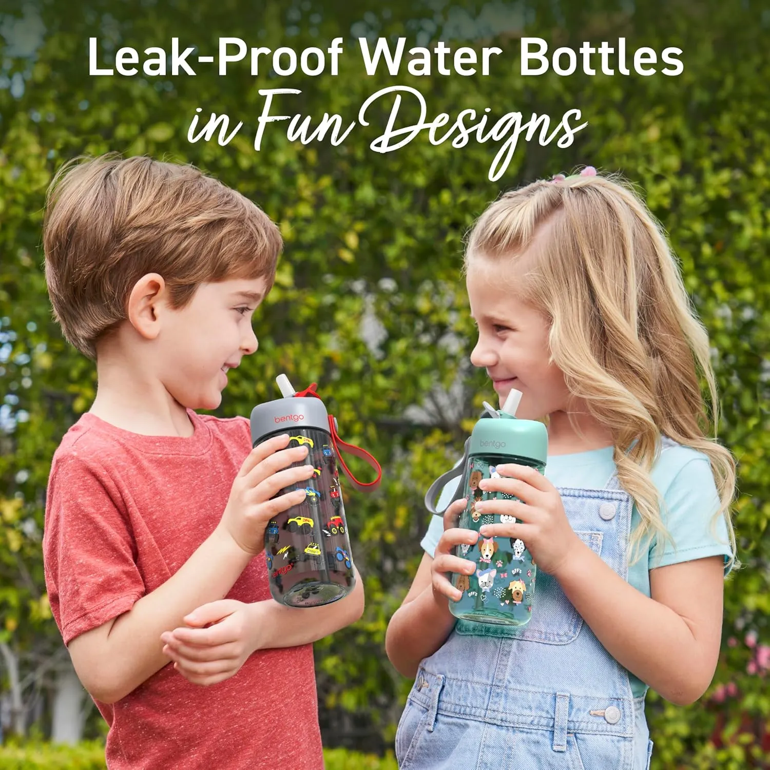 Bentgo Kids Water Bottle - Leak-Proof, Durable Tritan, BPA-Free 15 oz. Cup for Kids/Toddlers Ages 3 , Safe Sip Spout, Carrying Handle, & Dishwasher Safe for School, Sports, Daycare & Camp (Trucks)