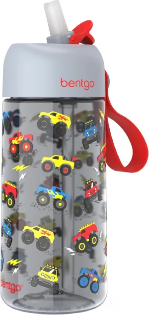 Bentgo Kids Water Bottle - Leak-Proof, Durable Tritan, BPA-Free 15 oz. Cup for Kids/Toddlers Ages 3 , Safe Sip Spout, Carrying Handle, & Dishwasher Safe for School, Sports, Daycare & Camp (Trucks)