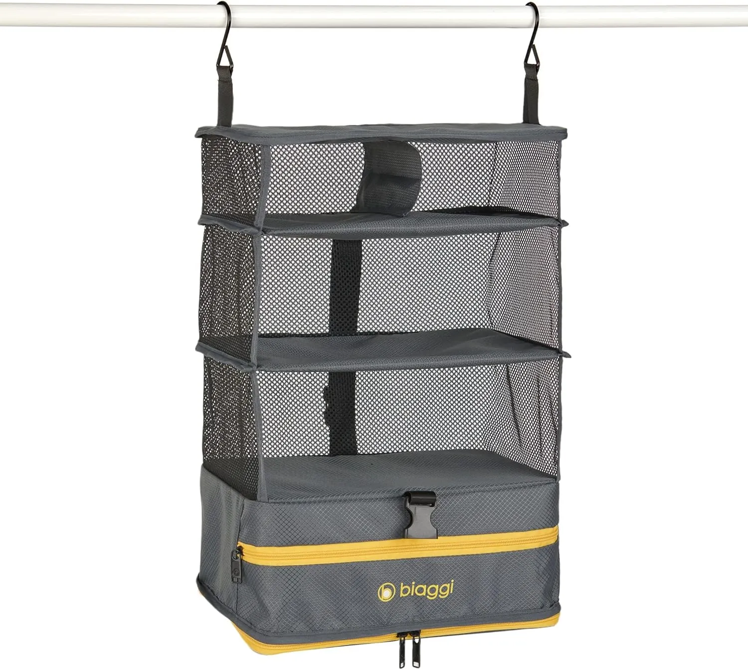 biaggi Hangmates 3-Tiered ZipCube - Hanging Shelf Cube with Packing Compartments for Travel Organization - Lightweight and Durable - Dimensions 19” x 12” x 9” Opened - MEDIUM