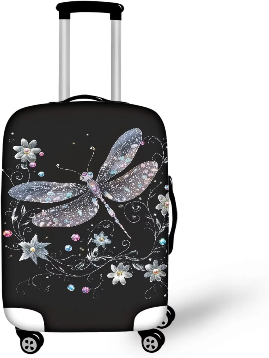 Bigcardesigns Black Dragonfly Luggage Cover Travel Suitcase Cover Womens Girls Elastic Travel Luggage Protector Baggage Dust Cover Replacement